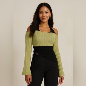 NWT Olive and Black Off-Shoulder Sweater RW3